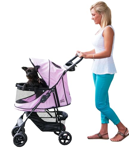 Pet Gear No-Zip Happy Trails Pet Stroller for Cats/Dogs, Zipperless Entry, Easy Fold with Removable Liner, Safety Tether, Storage Basket + Cup Holder, 3 Colors