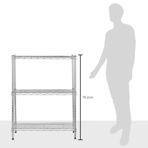 Amazon Basics 3-Shelf Adjustable Steel Wire Rack Storage Shelving, Chrome D243