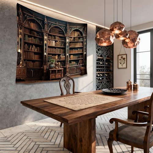QGHOT Medieval Bookshelf Tapestry Vintage Library Wall Hanging P36533