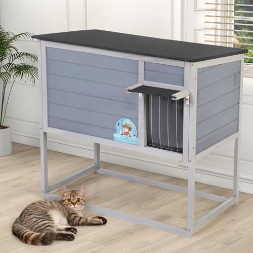 Raised Outdoor Cat House Weatherproof Insulated Shelter with Openable Top E5308