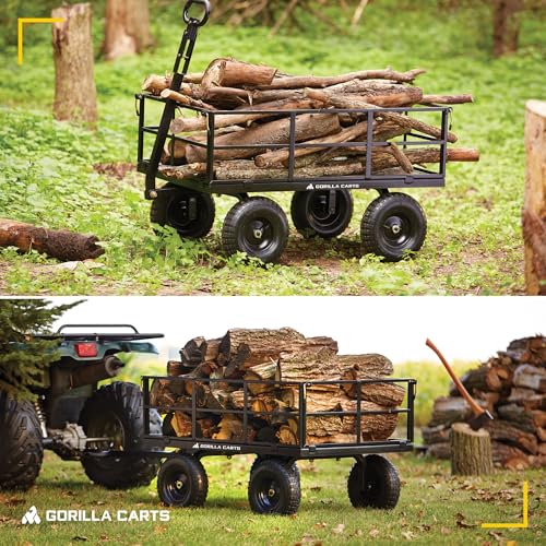 Gorilla Carts Steel Utility Wagon with Removable Side Panels, 1000 lb Capacity, Gray U674568