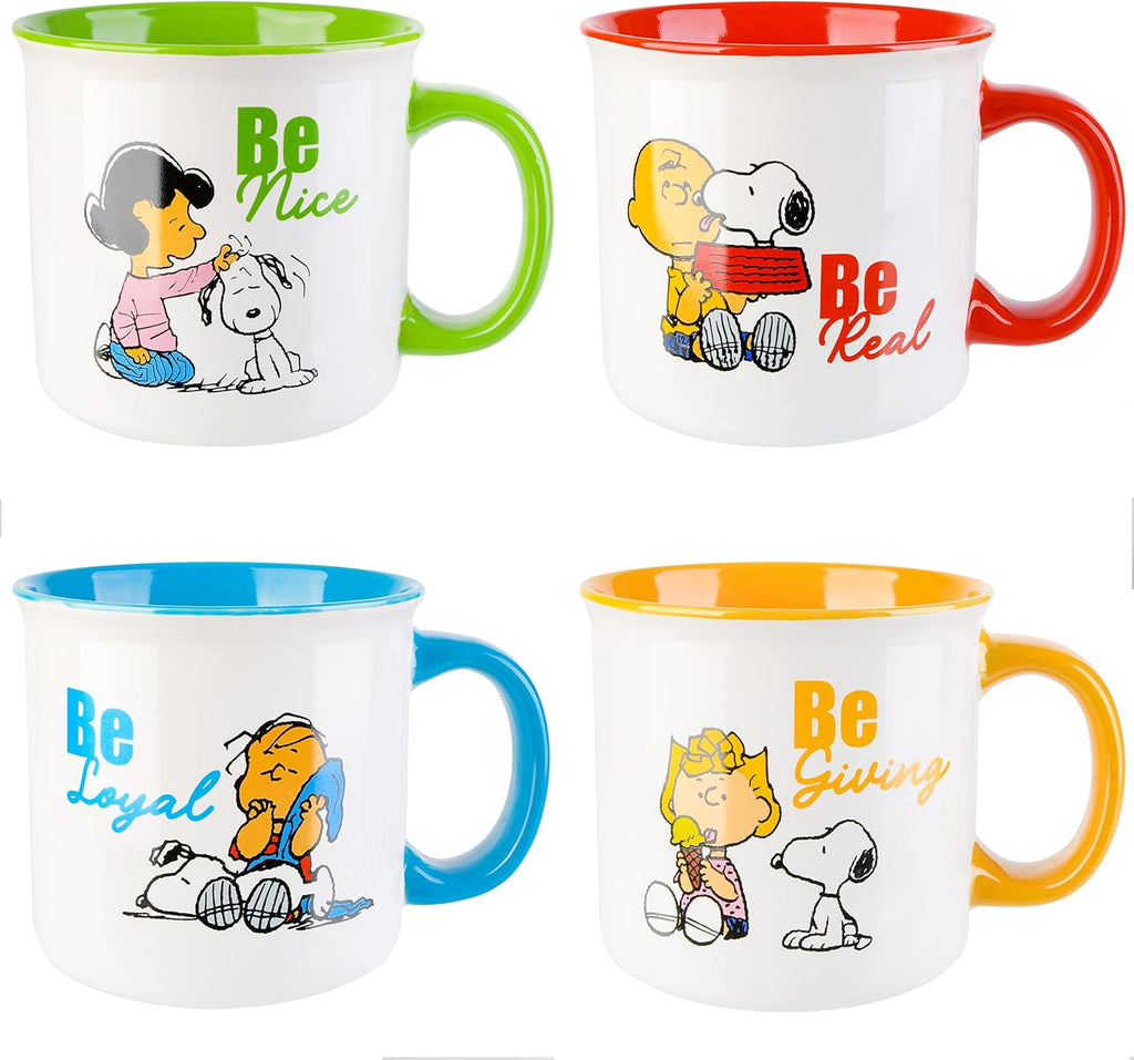 Peanuts Snoopy Gentle Reminders Camper 21oz Mugs, Stoneware, 4-Pack, Assorted Colors