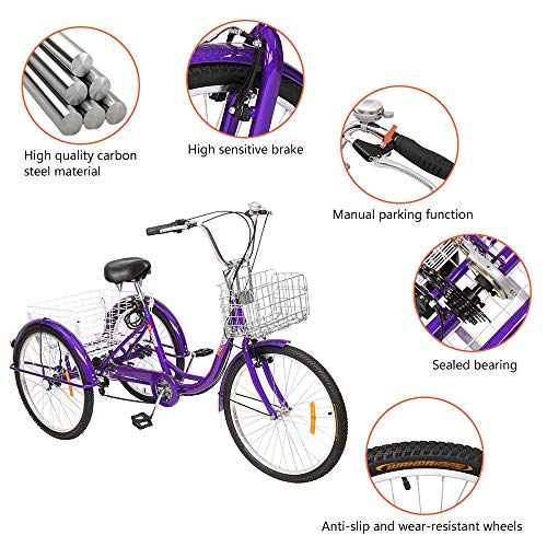 PEXMOR Adult Tricycle 7 Speed, 24/26 Inch 3 Wheel Bike with Baskets V3858