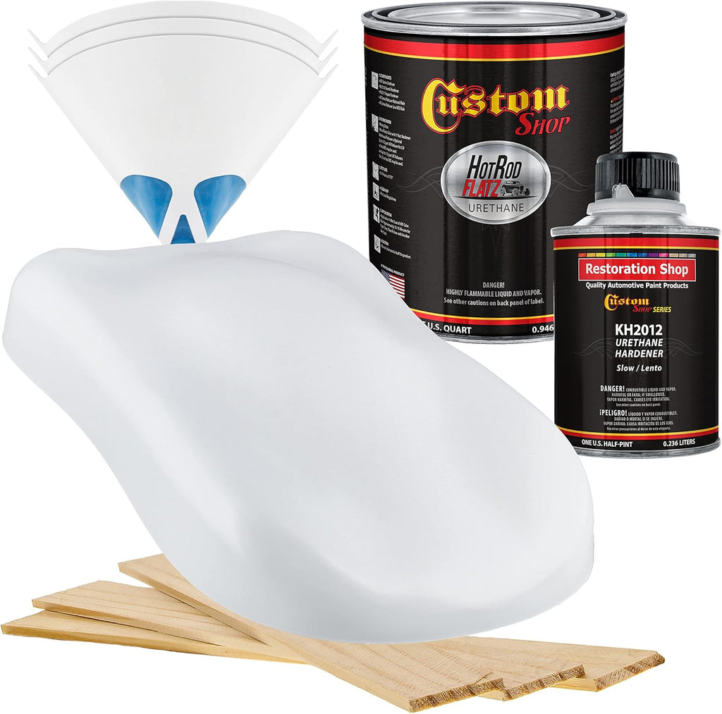 Custom Shop - Alpine White - Hot Rod Flatz Flat Matte Satin Urethane Auto Paint - Complete Quart Paint Kit - Professional Low Sheen Automotive, Car Truck Coating, 4:1 Mix Ratio