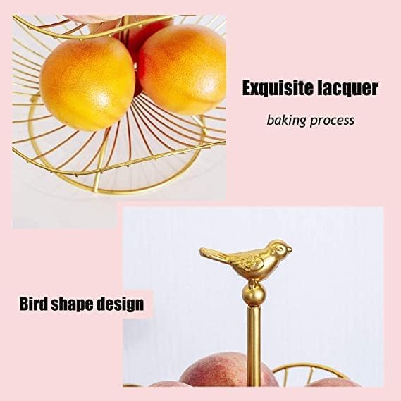 LANDTOM Metal 3-Tier Fruit Basket Holder Decorative Stand, Gold E3391