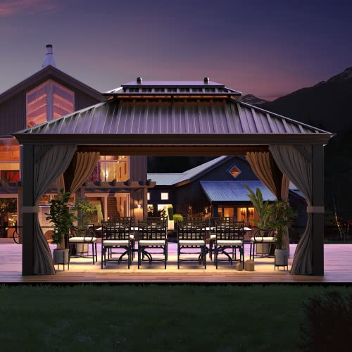 YOLENY 10' x 12' Hardtop Gazebo with Galvanized Steel Double Roof, Netting and Curtains Y84317