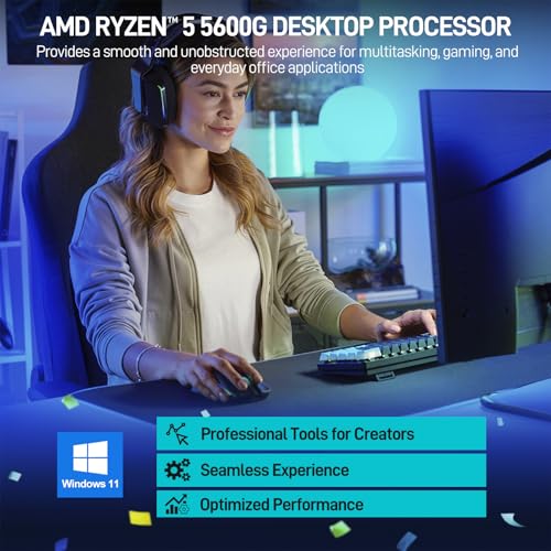 LXZ Desktop PC AMD Ryzen 5 5600GT 16G RAM 512G SSD Tower Computer Black J428128