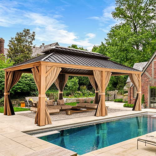 YOLENY 10' x 12' Hardtop Gazebo with Galvanized Steel Double Roof, Netting and Curtains Y84317