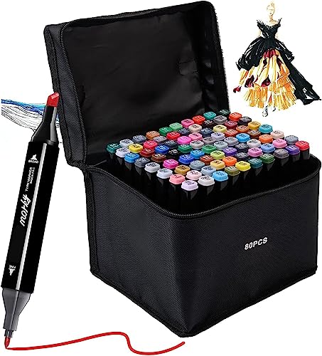 80 Colors Alcohol Markers Set, Dual Tips Blender Art Markers for Drawing Sketching Coloring Artist Pens and Underlining, Professional Permanent Sketch Markers for Kids Adult Coloring