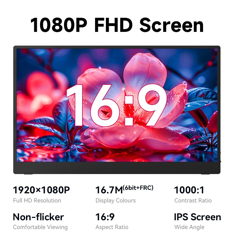 Portable Monitor 15.6 Inch 1080P IPS HDR USB HDMI for Laptop PC Mac G166