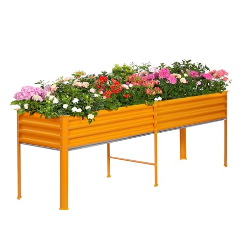 Land Guard Galvanized Raised Garden Bed with Legs, 48×24×32in Metal Elevated Planter Box Z11926