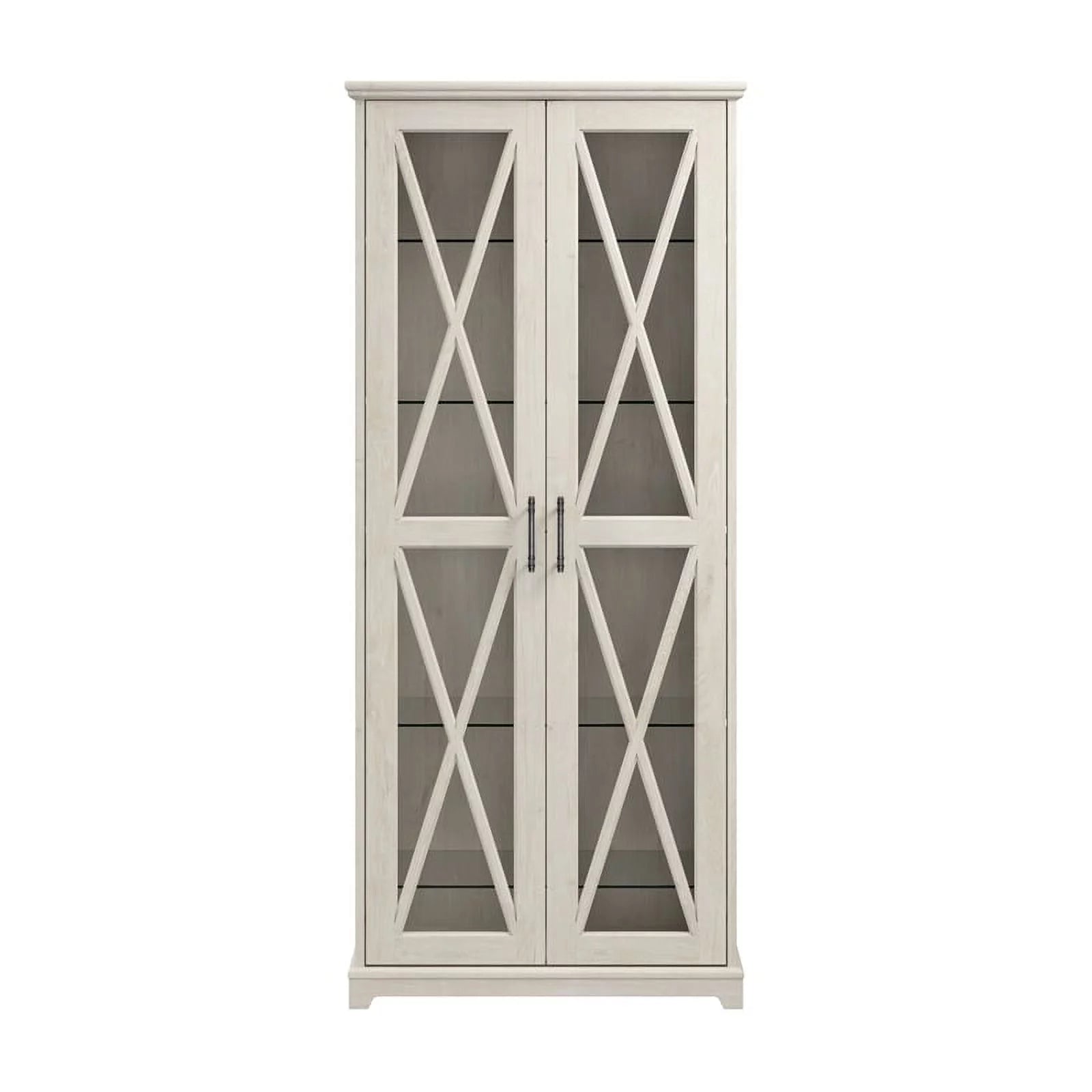 Bowery Hill Engineered Wood Curio Cabinet with Glass Doors in Linen White Oak N911429