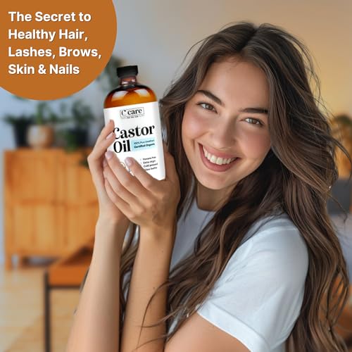 Organic Cold Pressed Castor Oil in Glass Bottle for Hair, Skin & Lashes, 32oz Y379