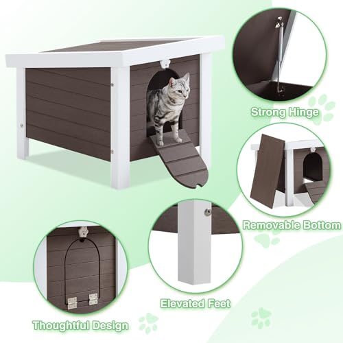 Outdoor Cat House Weatherproof Insulated Rabbit Hutch with Openable Roof R71742