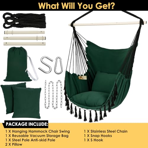 Y-STOP Hammock Chair Hanging Rope Swing with 2 Cushions, Beige I74503