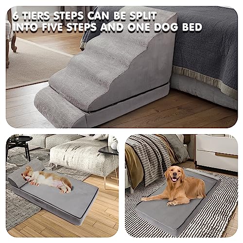 LitaiL 6 Step Foam Dog Stairs for High Beds 30-36 Inches, Non-Slip Pet Ramp for Large Dogs I40882