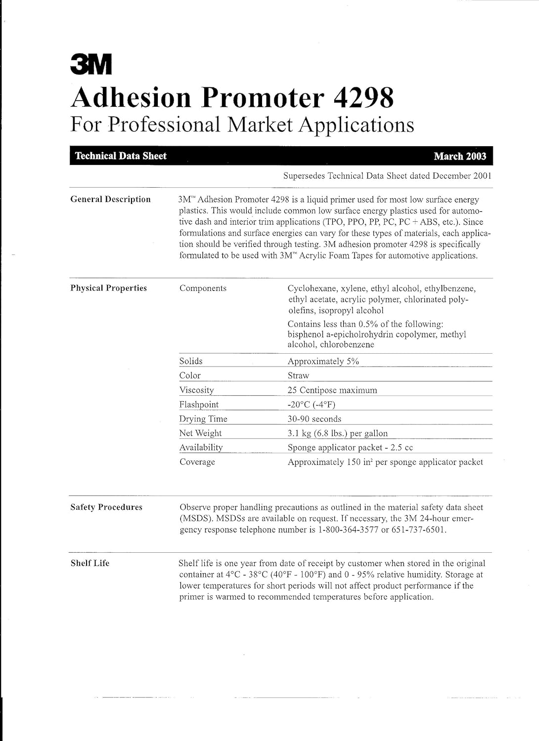 3M 4298 Adhesion Promoter, Sponge Applicator (3) Z638