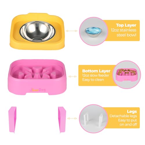 SunDog 2-in-1 Elevated Slow Feeder Dog Bowls with Stand, Stainless Steel, for Small Dogs and Cats A73286
