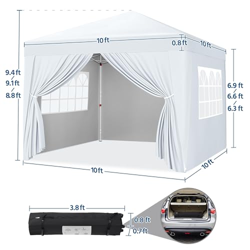 Yaheetech 10x10 Pop Up Canopy with 4 Removable Sidewalls, White F109731
