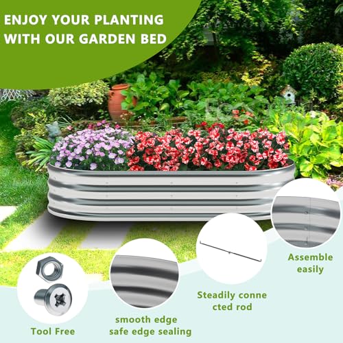zizin 2 Pack Galvanized Raised Garden Bed Oval Outdoor Planter Box (6x3x1FT, Silver) J203