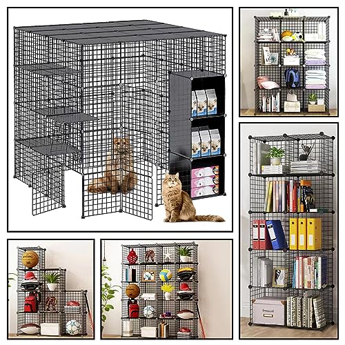 Large Cat Cage Enclosure Indoor DIY Cat Playpen Pet Home Detachable Metal Wire Kennel Crate White P381448