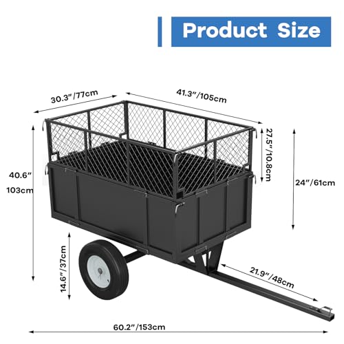 Heavy Duty Utility Trailer 750lbs Capacity 17 Cu. Ft. ATV Dump Trailer with Removable Sides Q9722