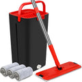 Mop and Bucket with Wringer Set, Hands Free Floor Flat Mop with Stainless-Steel Handle, 3 Washable & Reusable Microfiber Pads, for Floors, Walls and Windows Cleaning, Separates Dirty and Clean Water