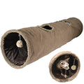 Cat Tunnel for Indoor Cats, 51×12 inch Foldable Big Cat Tunnel, Grey Suede Pet Tunnels with Two Peepholes and a Bubble Ball