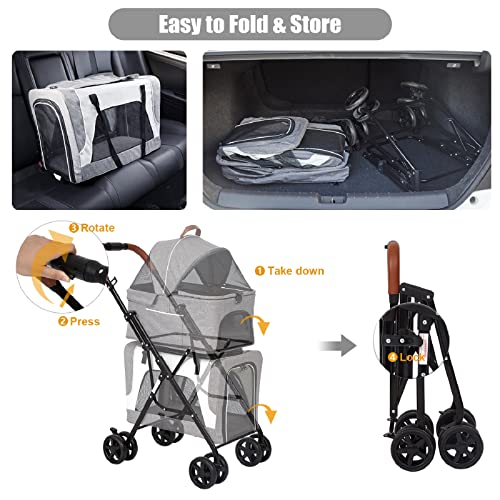 Double Dog Stroller for Small Pets with Detachable Carrier, Grey B168507