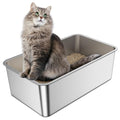 Stainless Steel Litter Box for Cat or Rabbit, Cat Litter Box No Odor Left, Metal Litter Box Non-Sticky, High Side and Easy to Clean, Rust Proof 19.5" L x 13.6" W x 6" H