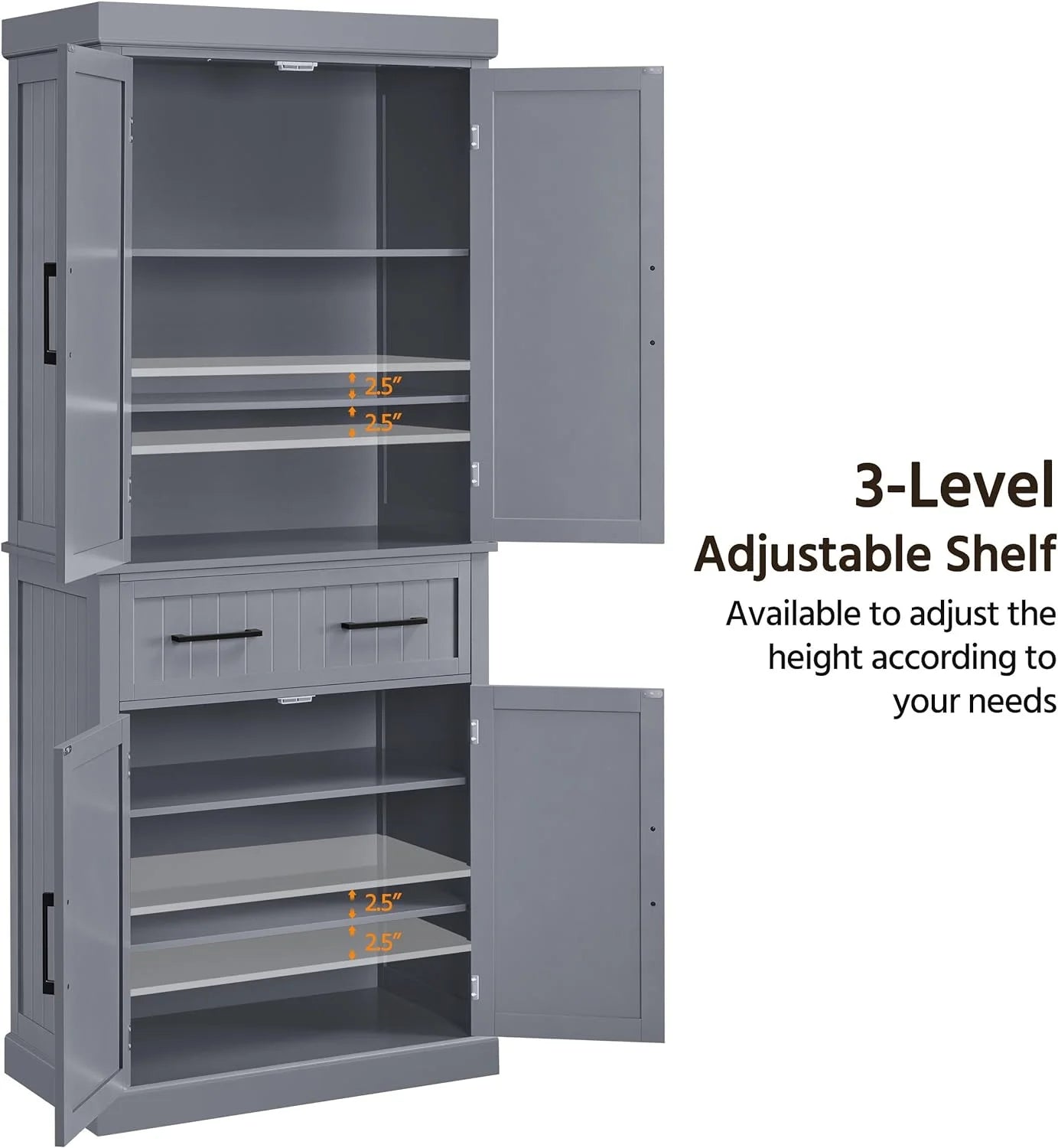 72.5" Kitchen Pantry Storage Cabinet with Drawer, White K580631