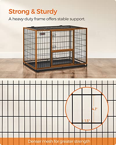 Feandrea Heavy-Duty Dog Crate, Metal Kennel with Removable Tray, Black, L M2432