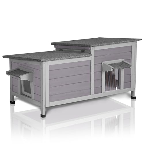 Outdoor Cat House Insulated Feral Kitty Shelter with Liner Weatherproof Cat Condo for Winter,Large Space