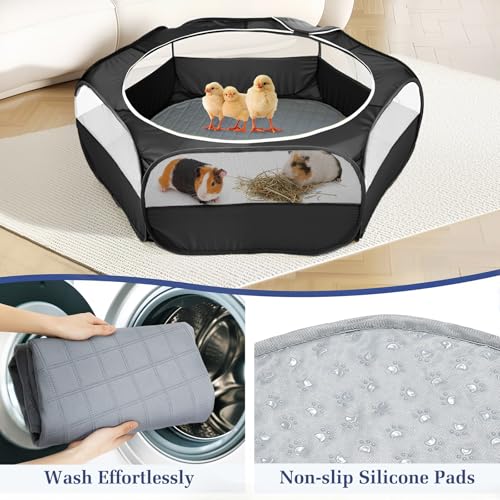 Pawaboo Small Animals Playpen, Waterproof Pet Cage Tent with Zippered Cover, Portable Outdoor Yard Fence, Green C9530