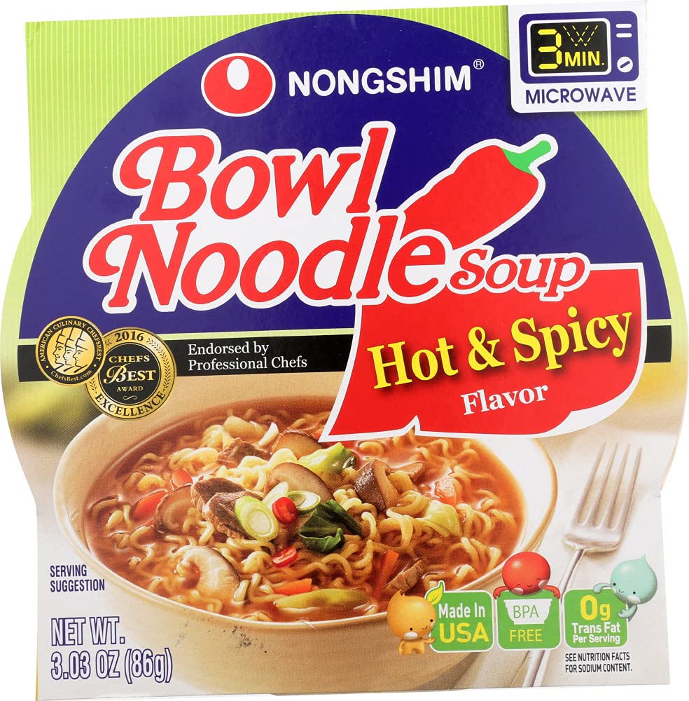 Nongshim Hot & Spicy Flavor Noodle Bowl, 3.03-Ounce Bowls (Pack of 2)