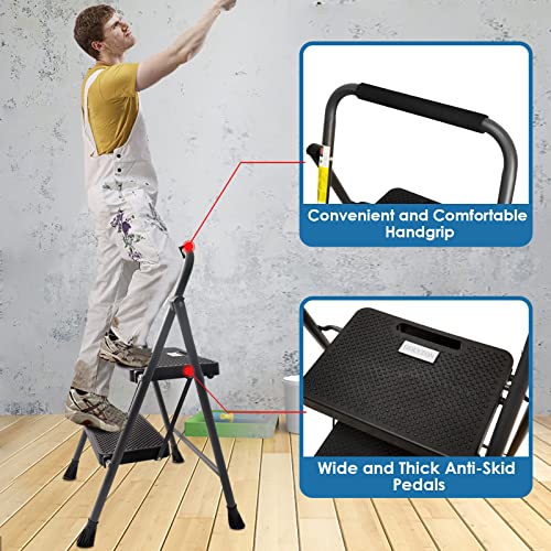 GOLYTON 2 Step Ladder Lightweight Folding Step Stool with Anti-Slip Pedal, Grey A53071