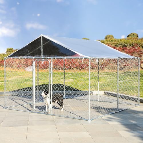 LEISU Outdoor Dog Kennel with Roof, Heavy Duty Chain Link Pet Playpen, 8 x 8 FT P8955