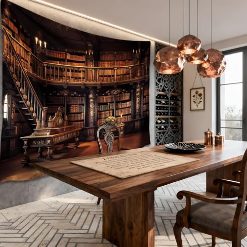 QGHOT Medieval Bookshelf Tapestry Vintage Library Wall Hanging P36533
