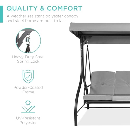 Best Choice Products 3-Seat Outdoor Canopy Swing Glider with Adjustable Shade, Midnight Green A10932
