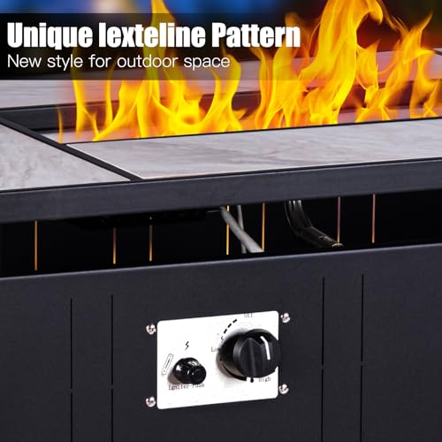 30" Propane Fire Pit Table with Ceramic Top, 50000 BTU, Outdoor Gas Firepit with Lid & Glass Rock Y964