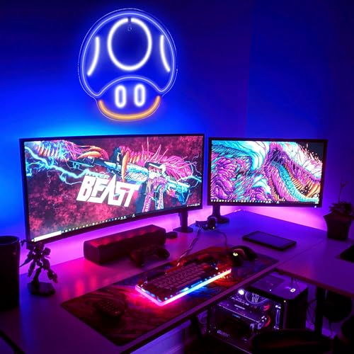 Kavaas Gaming Neon Sign Mushroom Wall Decor for Game Room, Red K6405