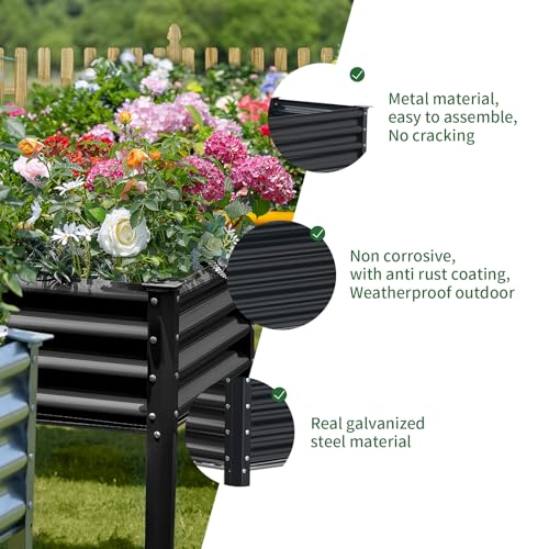 Land Guard Galvanized Raised Garden Bed with Legs, 48×24×32in Metal Elevated Planter Box Z11926