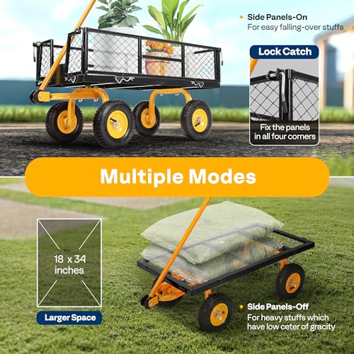 VIVOHOME Heavy Duty 880 Lbs Mesh Steel Folding Garden Cart Wagon with Removable Sides H820787