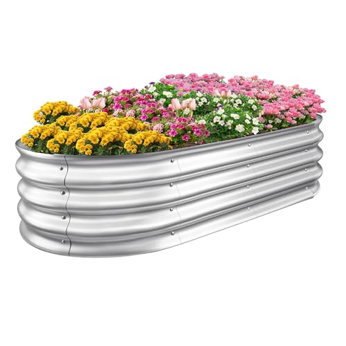Sponvatt Raised Garden Bed - Galvanized Oval Metal Planter Box, 4x2x1 Ft, Silver C7375