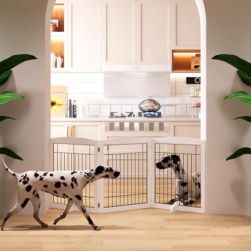 4NM Folding Wooden Dog Gate, Freestanding Accordion Pet Gate, White W759396