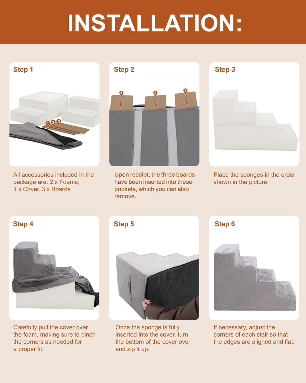 Dog Stairs for Small Dogs 5-Step Pet Stairs for High Beds and Couches, Grey X38709