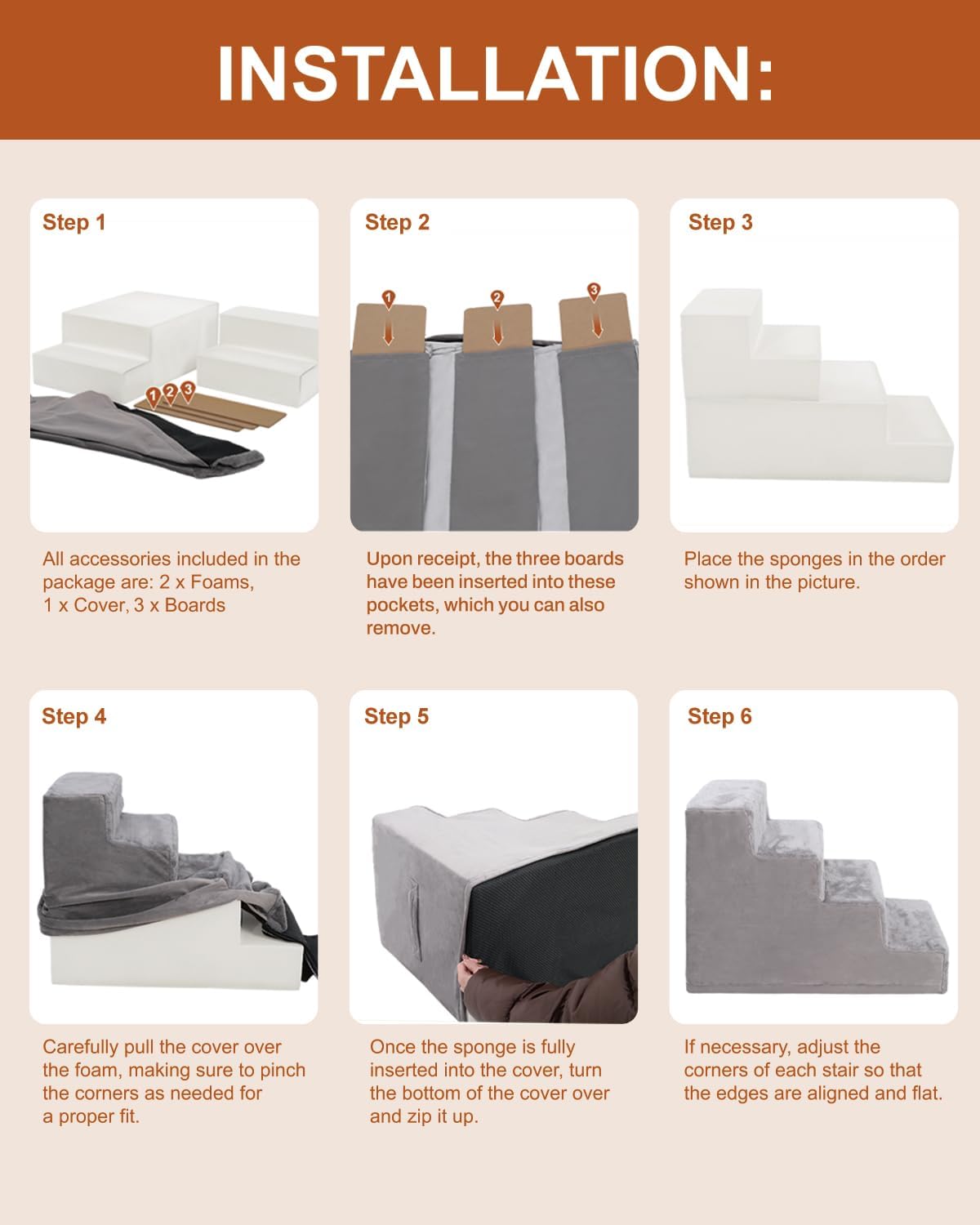 Dog Stairs for Small Dogs 5-Step Pet Stairs for High Beds and Couches, Grey X38709