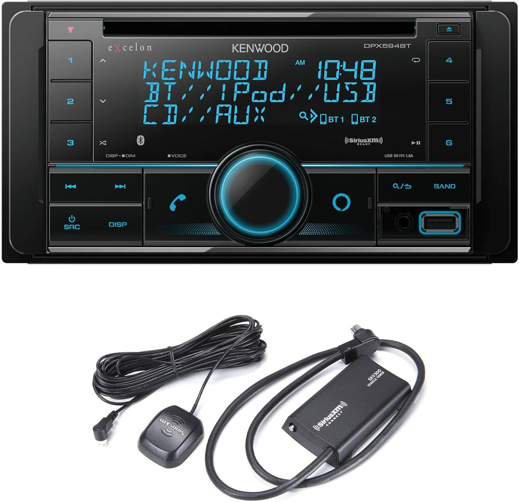 Kenwood Excelon DPX594BT Double DIN Bluetooth in-Dash Car Stereo CD Receiver with Amazon Alexa Compatibility | Plus SiriusXM SXV300v1 Connect Vehicle Tuner Kit for Satellite Radio