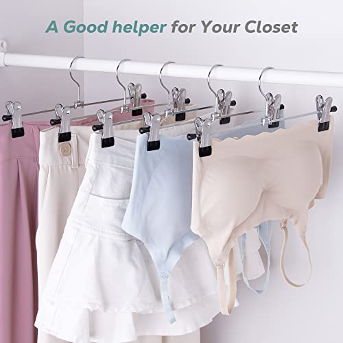 IEOKE Pant Hangers 12 Pack Metal Skirt Hangers with Clips for Heavy Duty Space Saving Black D655