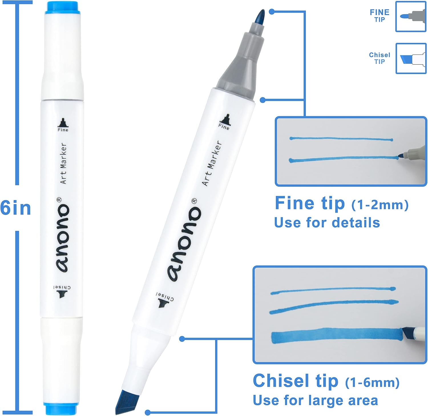 anono 48 Colors Alcohol Markers Set, Dual Tip Permanent Drawing Markers J247217